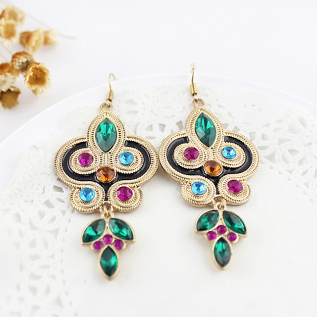  Women's Drop Earrings Bohemian Folk Style Boho Rhinestone Imitation Diamond Earrings Jewelry Gold For Party Daily