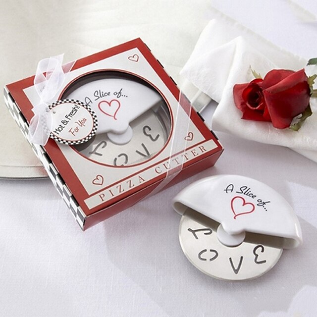  A Slice of Love Stainless-Steel Pizza Cutter in Miniature Pizza Box Favors