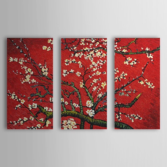  Ručně malované Květinový/Botanický motiv Tři panely Plátno Hang-malované olejomalba For Home dekorace