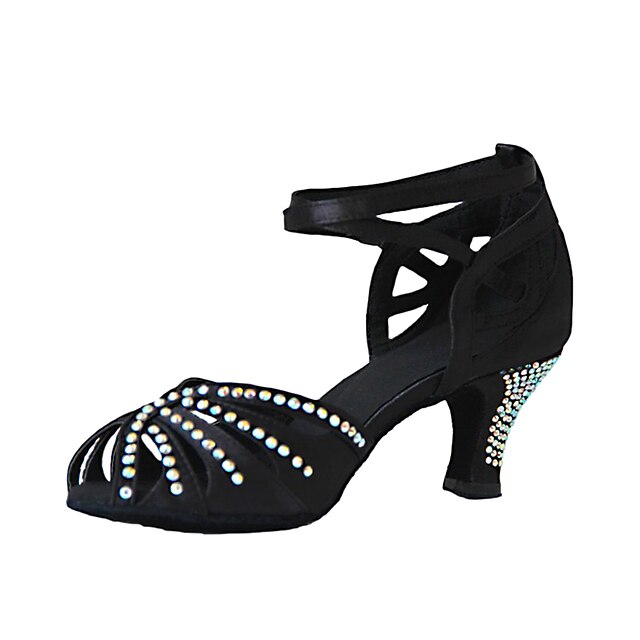  Women's Latin Shoes Satin Sandal Customized Heel Customizable Dance Shoes Black / Leather / Leather