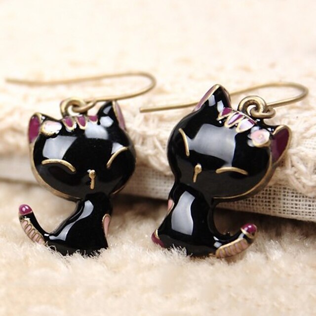  Γυναικεία Κρεμαστά Σκουλαρίκια Κλασσικό Γάτα Ζώο Φτηνός Κομψό & Μοντέρνο χαριτωμένο στυλ Ρητίνη Σκουλαρίκια Κοσμήματα Μαύρο Για Καθημερινά Εσωτερικό 1 Pair