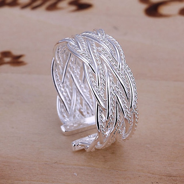  Band Ring Silver Alloy Ladies Unusual Unique Design One Size / Women's / Open Cuff Ring