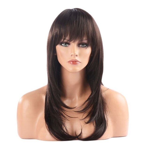  Synthetic Wig Straight Straight Layered Haircut With Bangs Wig Long Synthetic Hair 22 inch Women's Brown
