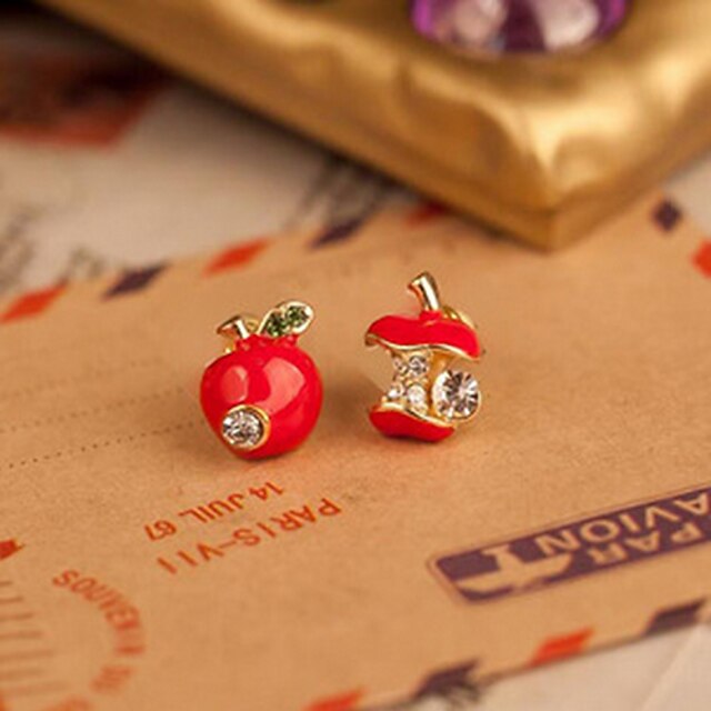  South Korean small jewelry wholesale fashion cute red enamel drop earrings asymmetric apple(random color)