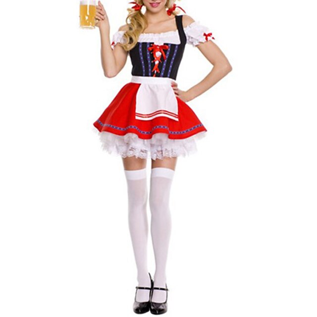  Oktoberfest / Beer Career Costumes Waiter / Waitress Cosplay Costume Party Costume Women's Christmas Halloween Oktoberfest Festival / Holiday Halloween Costumes Outfits Red Patchwork