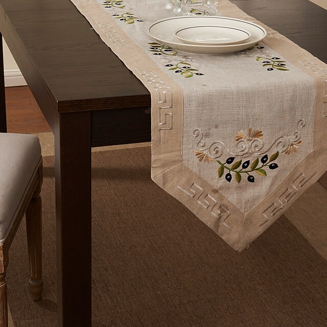  Linen / Cotton Blend Rectangular Table Runner Floral Table Decorations