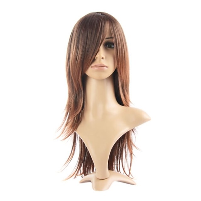  Synthetic Wig Straight Straight Layered Haircut With Bangs Wig Long Brown Synthetic Hair 24 inch Women's Brown