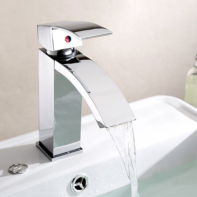  Bathroom Sink Faucet - Waterfall Chrome Centerset One Hole / Single Handle One HoleBath Taps