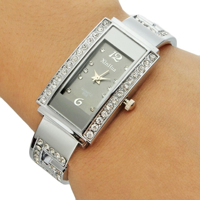  Damen Modeuhr Armband-Uhr Quartz Imitation Diamant Legierung Band Glanz Armreif Silber