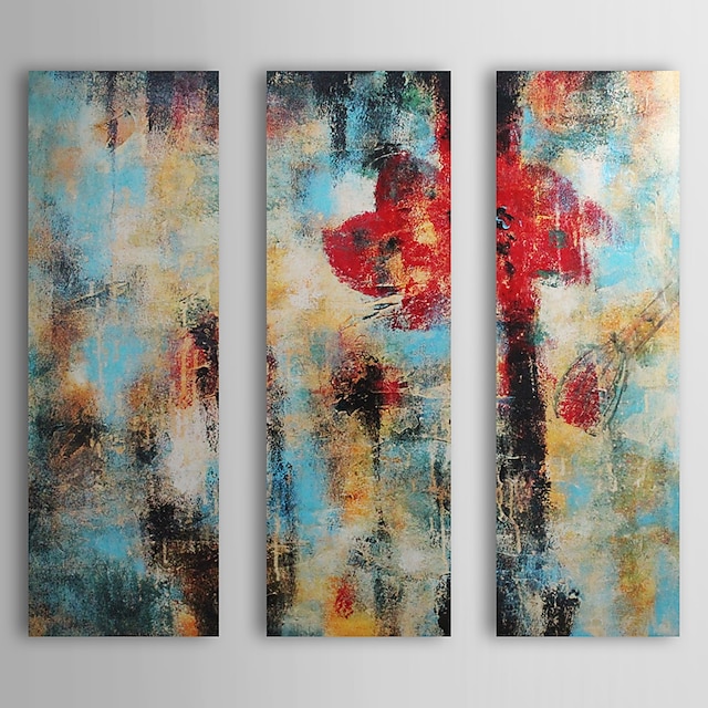  Hand-Painted Abstract Horizontal Three Panels Canvas Oil Painting For Home Decoration
