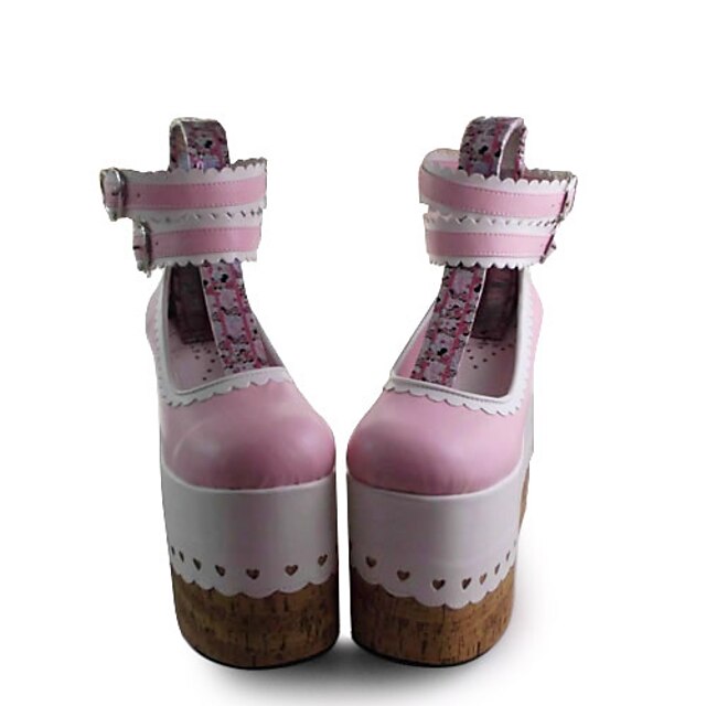  手作りのピンクのPUレザー12センチメートルプラットフォームスウィートロリータ靴