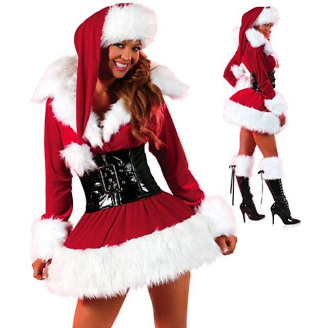  Mrs.Claus Cosplay Costume Santa Clothes Women's Christmas Festival / Holiday Faux Fur Polyester Outfits Red