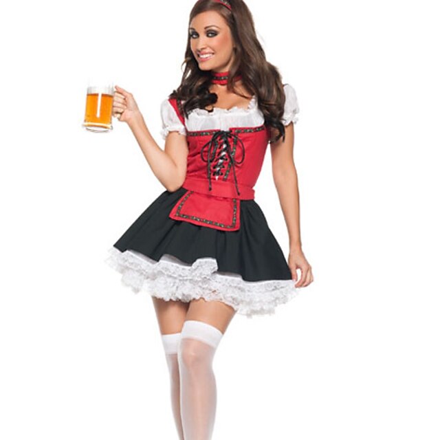  Oktoberfest Dirndl Trachtenkleider Pentru femei Rochie bavareză rochie de vacanță Costume Roșu / negru / Bumbac