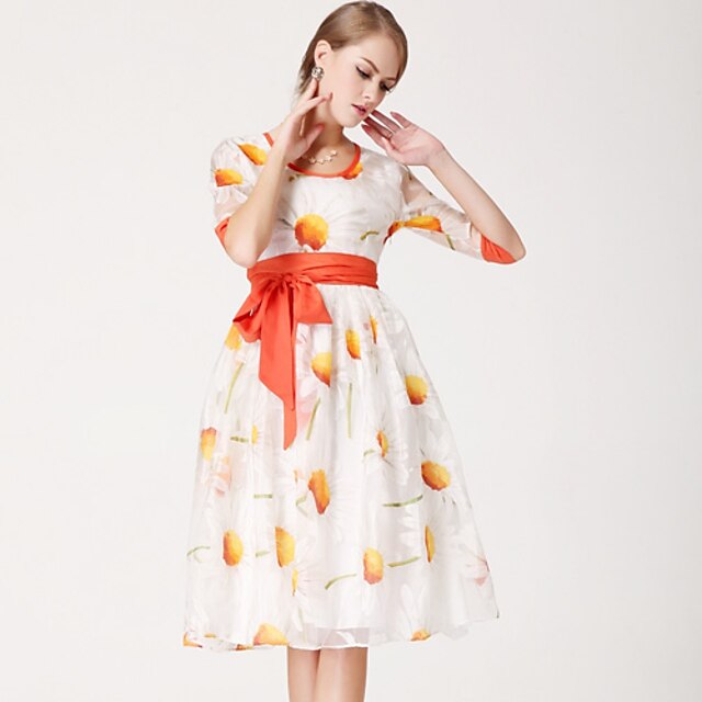  Women's Sunflower Print Midi Dress