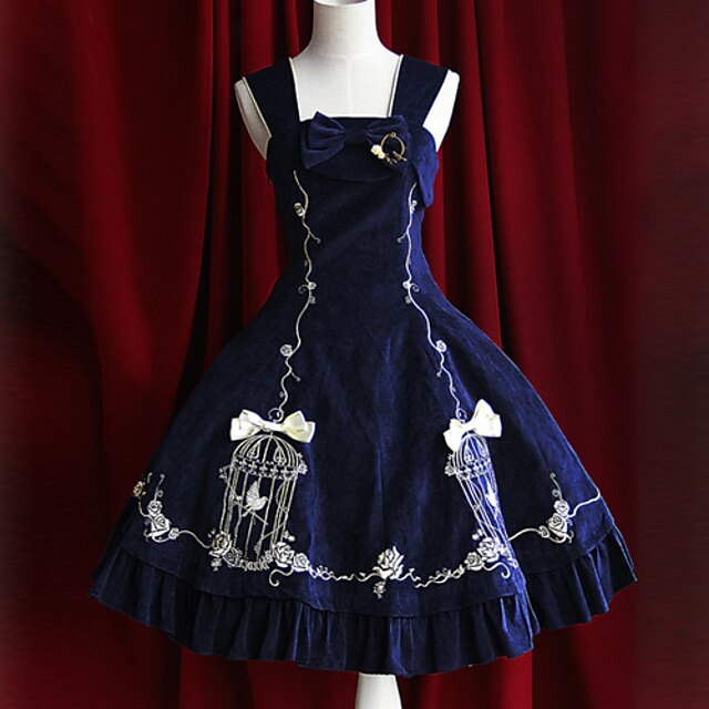  Kroon en Nightingale Borduren koninklijk blauw Panne Velvet Prinses Lolita Dress
