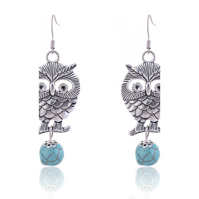  Vintage Owl Turqoise Beads Pendant Earrings