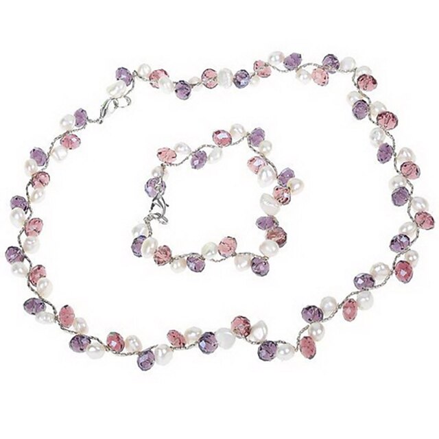  Elegant Pearl with Vilot Amethyst Quartz Necklace & Bracelet Set
