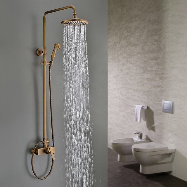 Traditional Shower Faucets Set, Wall Mount Antique Brass Tap with 8 ...