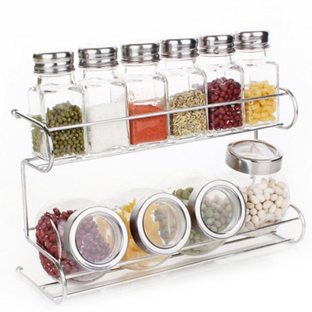 2 Tier Glassware Cruet Set Rack(6pcs 90ML Transparent Salt Shakers