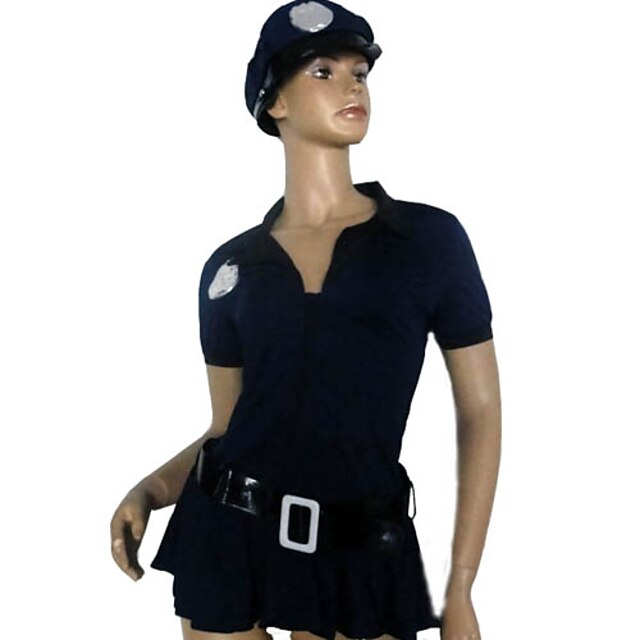  Women's Uniforms Police Uniforms Sex Cosplay Costume Solid Colored Dress Belt Hat