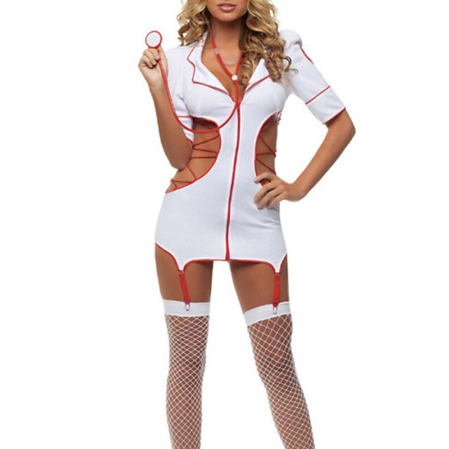 Hot Girl Bílá elastická Lycra Nurse Uniform