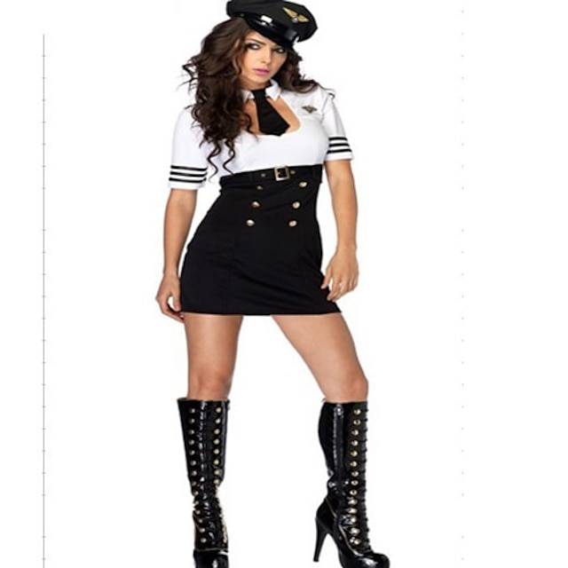  Mulheres Uniformes Uniforme Comissária de Bordo Gênero Fantasias de Cosplay Sólido Vestido Cinto Chapéu / Gravata / Gravata