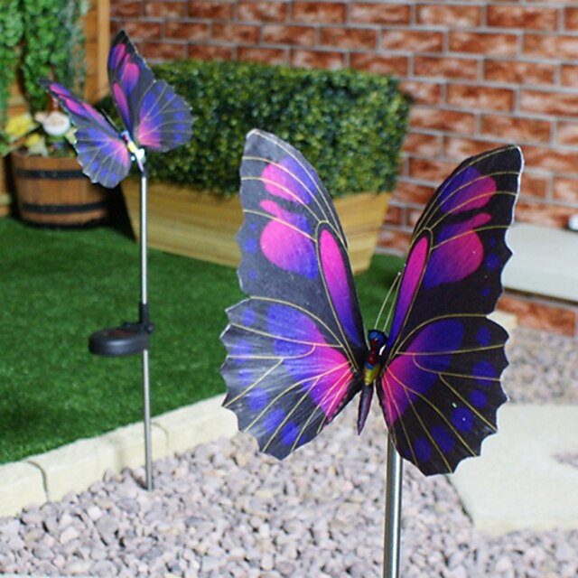  Color Changing Set of 2 Solar Fibre Optic Butterfly Stake Lights