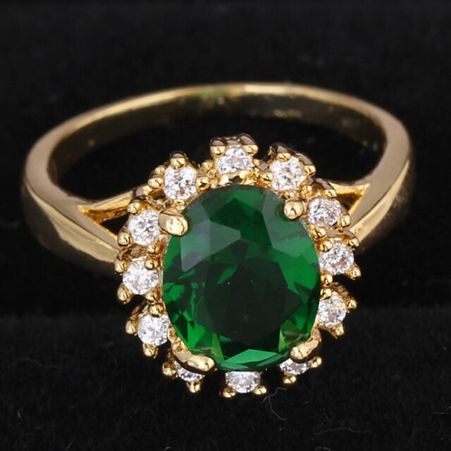  Bague Fantaisie Grosse Zircon Solitaire Vert foncé Zircon Plaqué or Amour Bague de cocktail dames Luxe Tous les jours 1 pc 7 8 / Femme / Bague de fiançailles