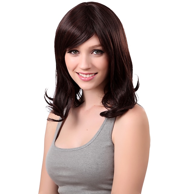  Capless mittlerer Synthetische Brown Curly Perücke Side Bang