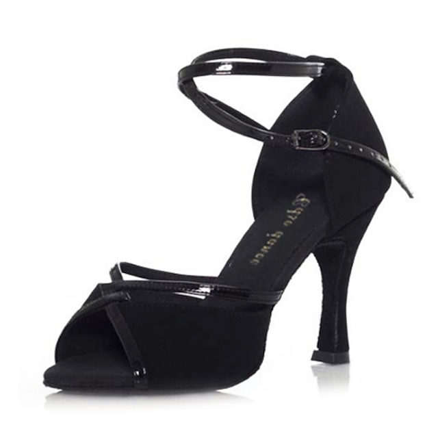  Damen Schuhe für den lateinamerikanischen Tanz Ballsaal Grundlegend Sandalen Einheitliche Farbe Maßgefertigter Absatz Schnalle Schwarz / Leder / Leder