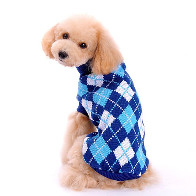  Perro Suéteres Ropa para cachorros Ajedrez Moda Clásico Invierno Ropa para Perro Ropa para cachorros Trajes De Perro Azul Disfraz para perro niña y niño Tejido de lana XS S M L XL