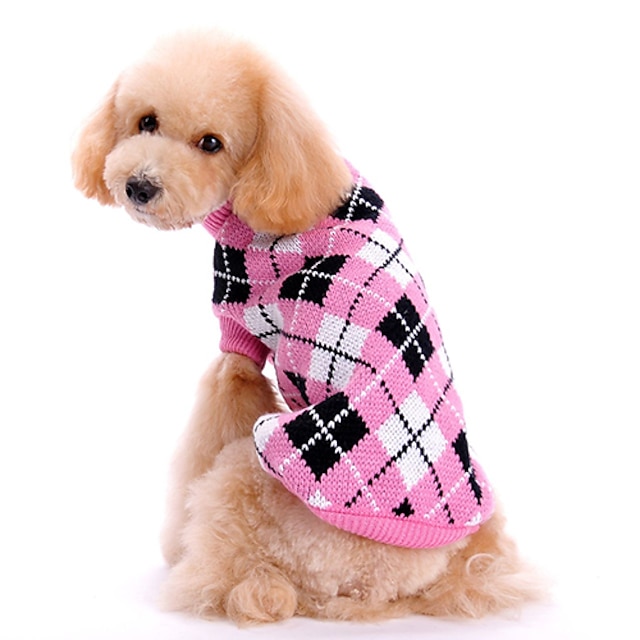  Dog Coat,Dog Sweaters Puppy Clothes Plaid / Check Keep Warm Winter Dog Clothes Puppy Clothes Dog Outfits Pink Costume Woolen XS S M L XL