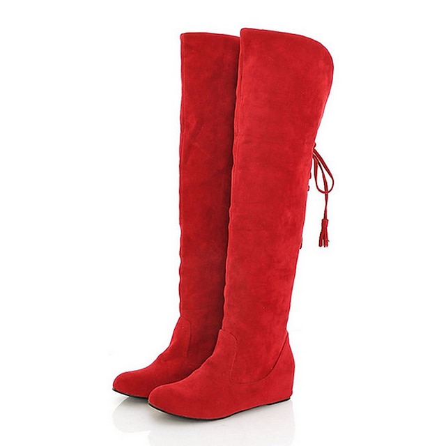  Γυναικεία Παπούτσια Σουέτ Φθινόπωρο / Χειμώνας Χαμηλό τακούνι >50.8 cm / Μπότες πάνω από το Γόνατο Κορδόνια Κόκκινο / Καφέ / Κίτρινο