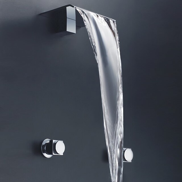  真鍮製浴槽の蛇口、現代的なクロム製の壁に取り付けられた 2 つのハンドル 3 穴バス シャワー ミキサー タップ、ホットとコールドのスイッチとセラミック バルブ