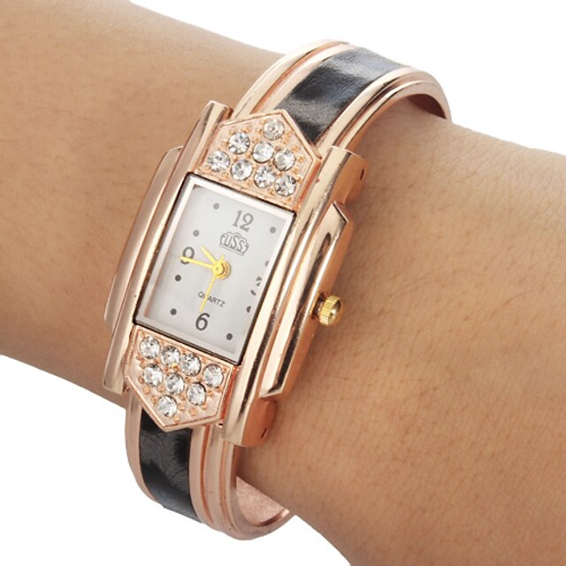  Women's Diamante Rectangle Dial Leopard Grain Band Quartz Analog Bracelet Watch Cool Watches Unique Watches