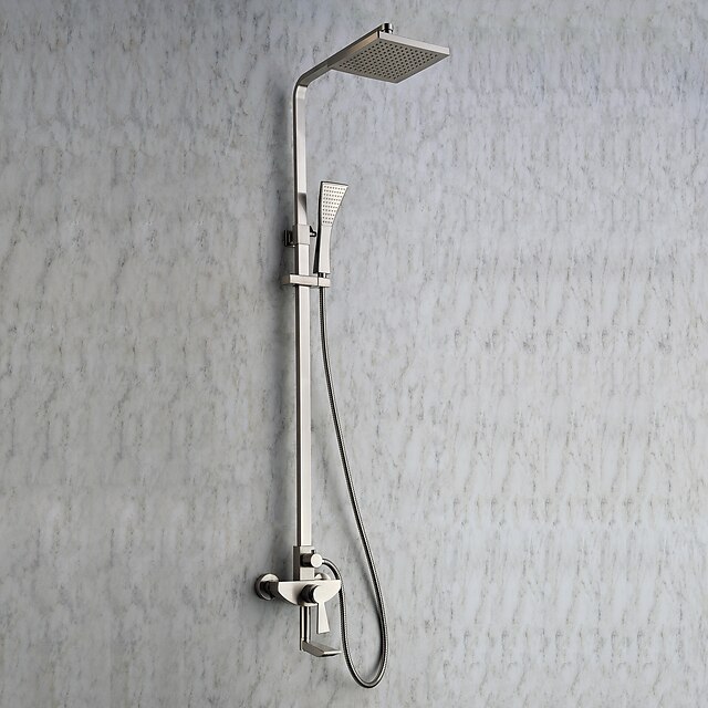  Contemporary Wall Mounted Widespread Ceramic Valve Three Holes Two Handles Three Holes Nickel Brushed , Shower Faucet