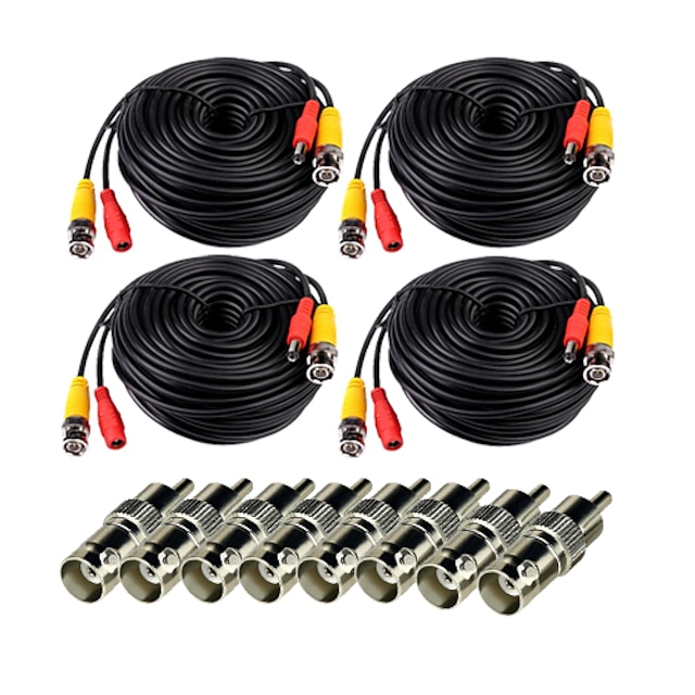  Kabler VideoSecu 4Pcs 49.5ft Video Power Cable with BNC to RCA Adapter Connector til Sikkerhet Systemer 1500cm 1.08kg