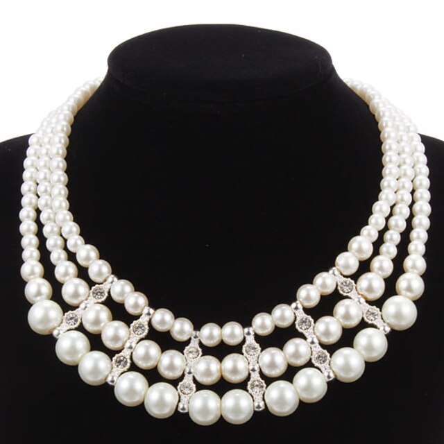  Elegant Imitation Pearl Strand With Rhinestone Women's Necklace