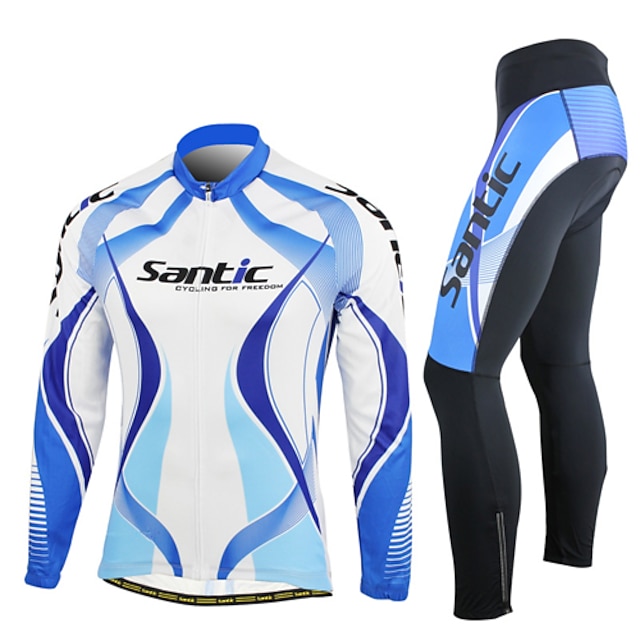  SANTIC Men's Long Sleeve Cycling Jersey with Tights - Blue Bike Clothing Suit, Windproof, Breathable, Thermal / Warm Spandex Patchwork / High Elasticity / Advanced / Advanced Sewing Techniques