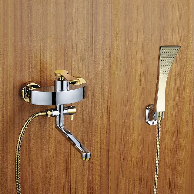  Contemporary Wall Mounted Handshower Included with  Ceramic Valve Three Holes Single Handle Three Holes for  Chrome , Shower Faucet