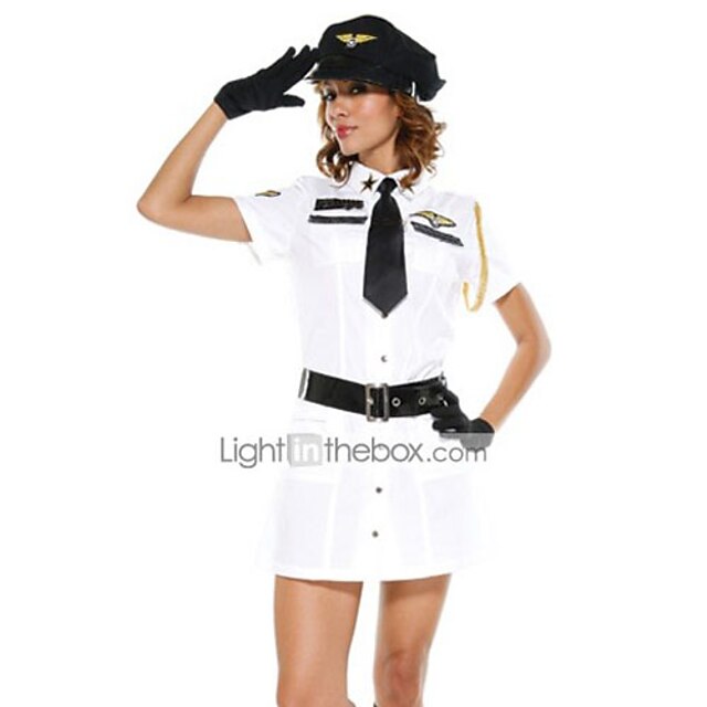  Fancy White Airline Police Dress Halloween Costume(5 Pieces)