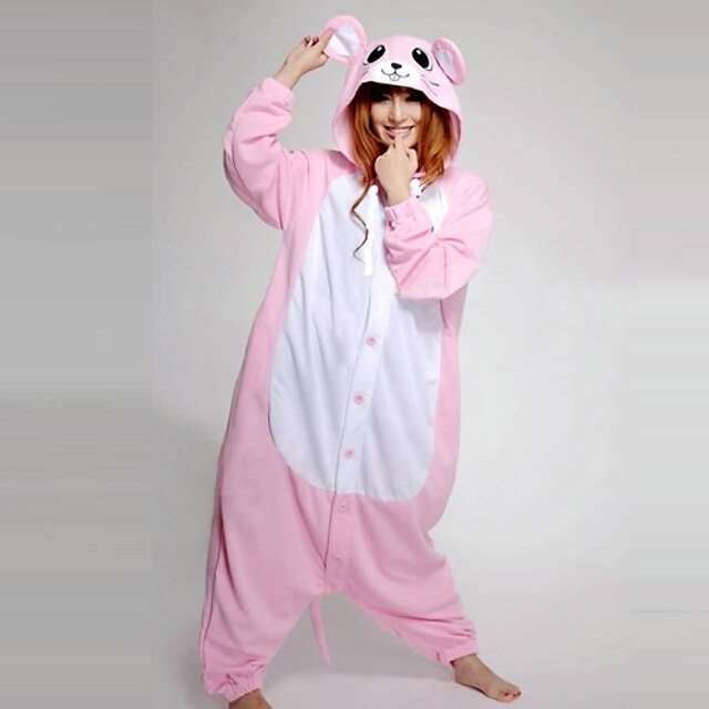  Adulți Pijama Kigurumi Mouse Animal Pijama Întreagă Lână polară Roz Cosplay Pentru Bărbați și femei Sleepwear Pentru Animale Desen animat Festival / Sărbătoare Costume / Leotard / Onesie