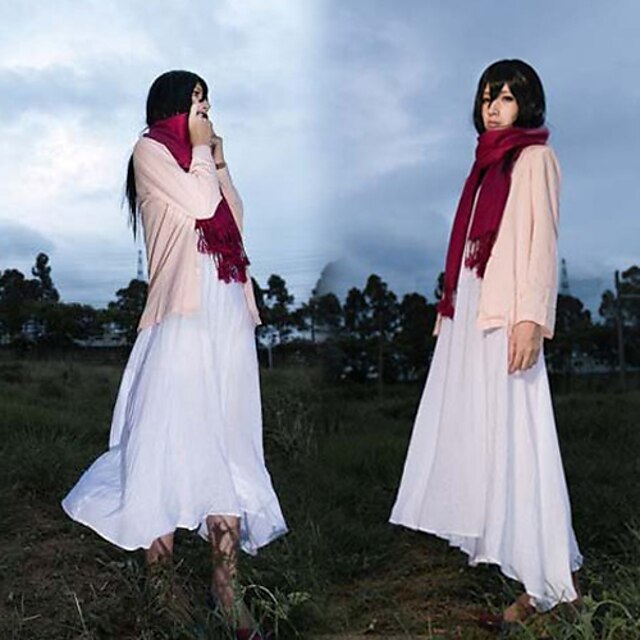  Εμπνευσμένη από Επίθεση στον Τιτάνα Mikasa Ackermann Anime Στολές Ηρώων Ιαπωνικά Κοστούμια Cosplay Μονόχρωμο Επίστρωση Φόρεμα Κασκόλ Για Γυναικεία