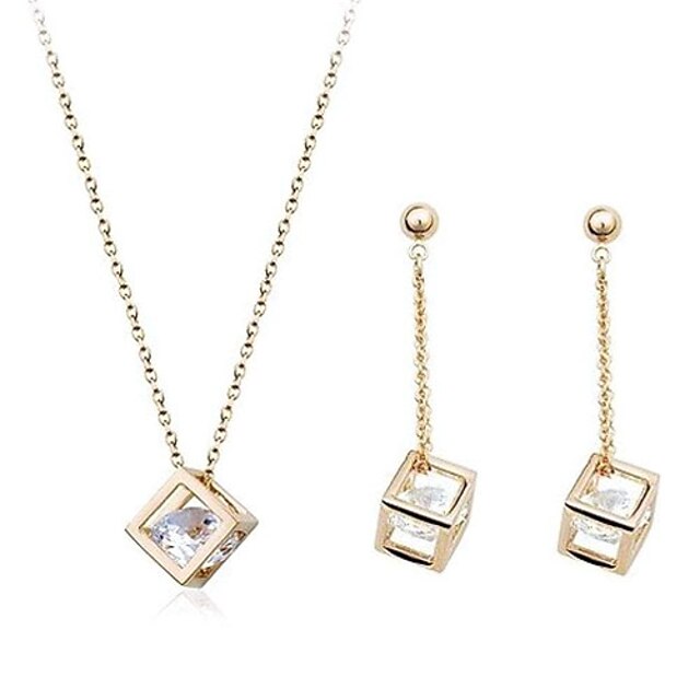  Cubic Zirconia Jewelry Set - Zircon, Cubic Zirconia Luxury Include Drop Earrings Pendant Necklace Silver / Golden For Daily Casual