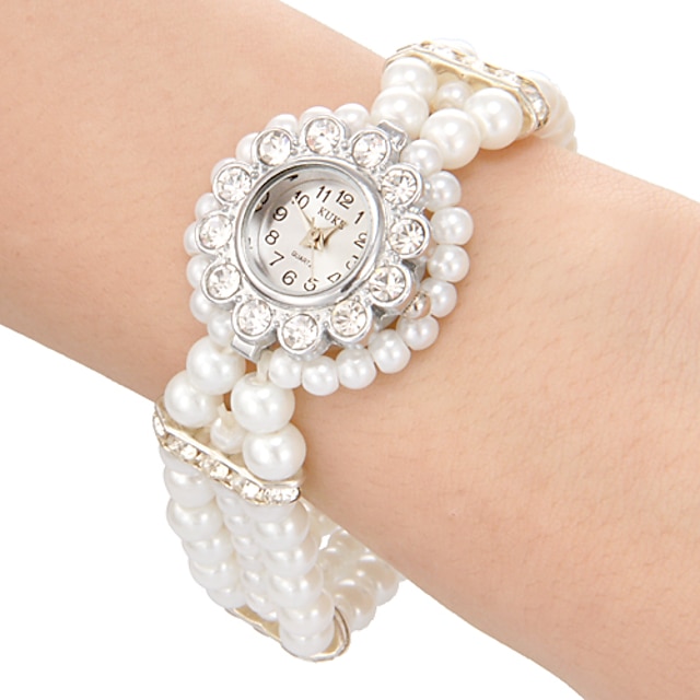  Damers Modeklocka Armbandsur Armbandsklocka Quartz Diamant Imitation Band Blomma Pärlor Eleganta Svart Vit Guld