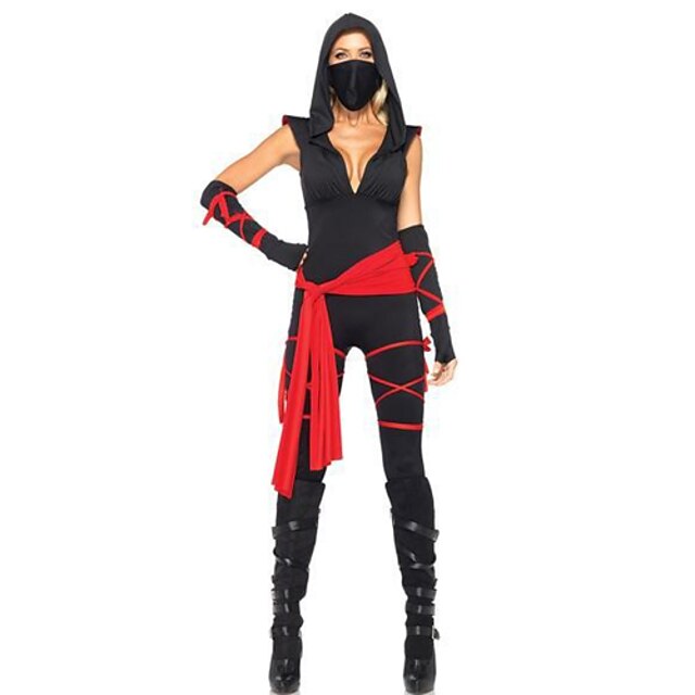  Ninja Disfrace de Cosplay Ropa de Fiesta Mujer Halloween Carnaval Festival / Celebración Disfraces de Halloween Accesorios Negro / Rojo Retazos