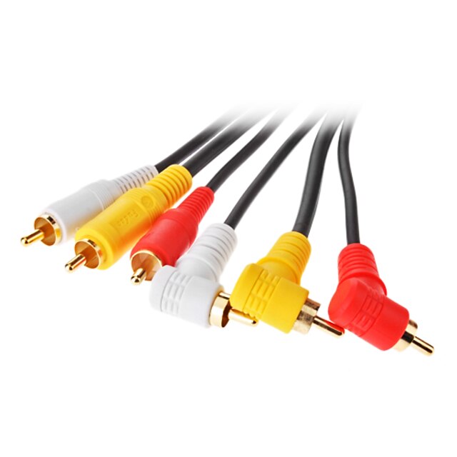  JSJ® 1.5M 4.92FT 3 RCA 90 Degree Male to 3 RCA Male AV Cable - Black