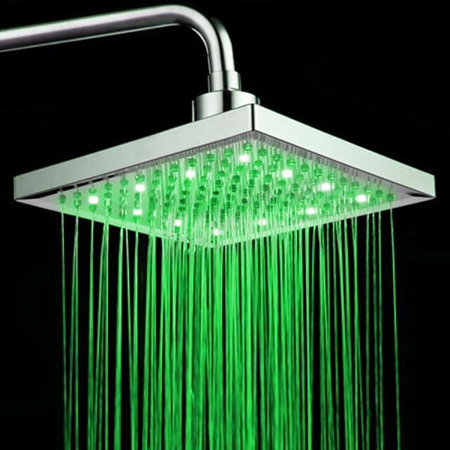  Square ABS Temperature Sensitive Rainfall LED Shower Head Adjudtable Water Flow  Chrome Finish