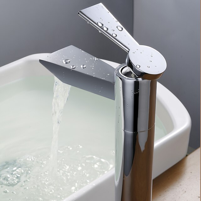  Contemporary Vessel Ceramic Valve One Hole Single Handle One Hole Chrome , Bathroom Sink Faucet