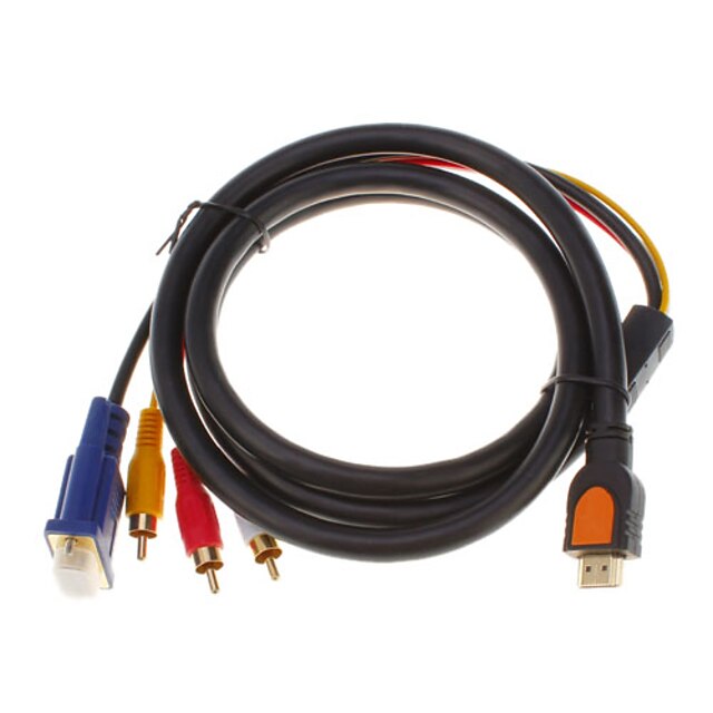  HDMI V1.3 hann til 3 RCA + VGA hann HD15 Video Audio AV komponent-kabel (1.5M)